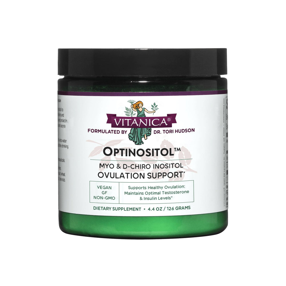 Vitanica Optinositol, bote con dosificador, apoyo diario para la ovulación saludable.