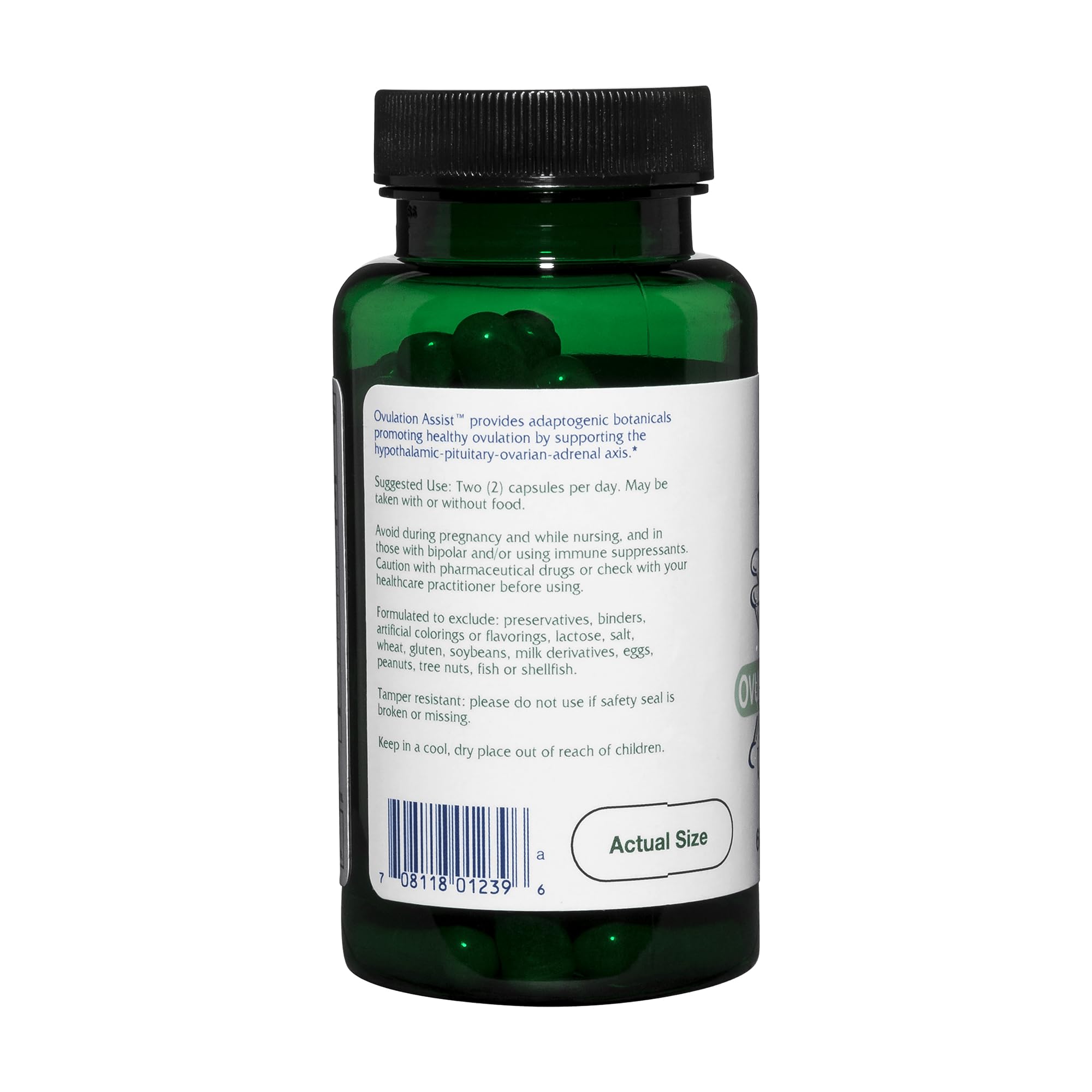 Vitanica Ovulation Assist: etiqueta detalle muestra ingredientes clave.