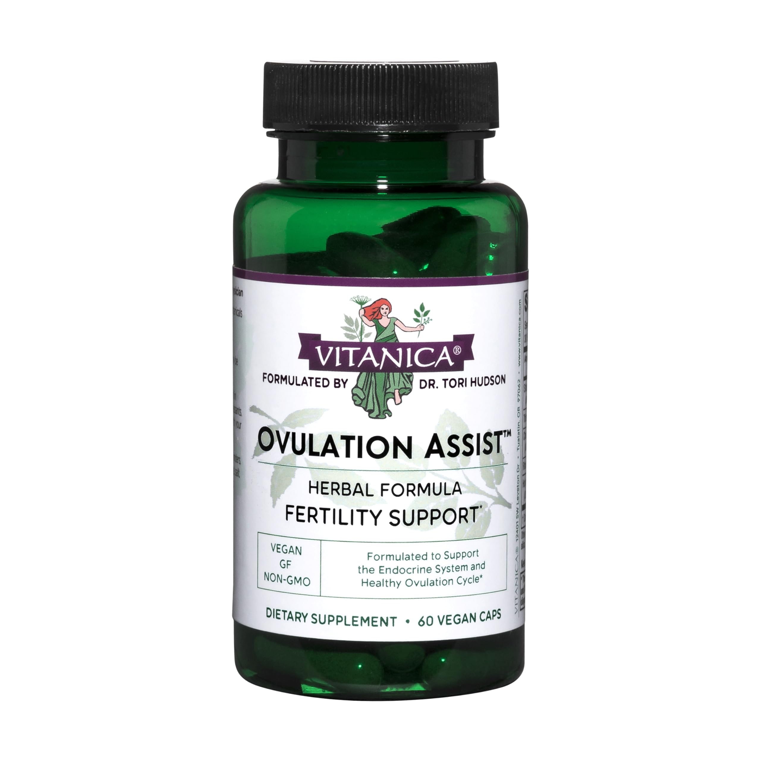 Vitanica Ovulation Assist frasco de cápsulas veganas para apoyo hormonal femenino