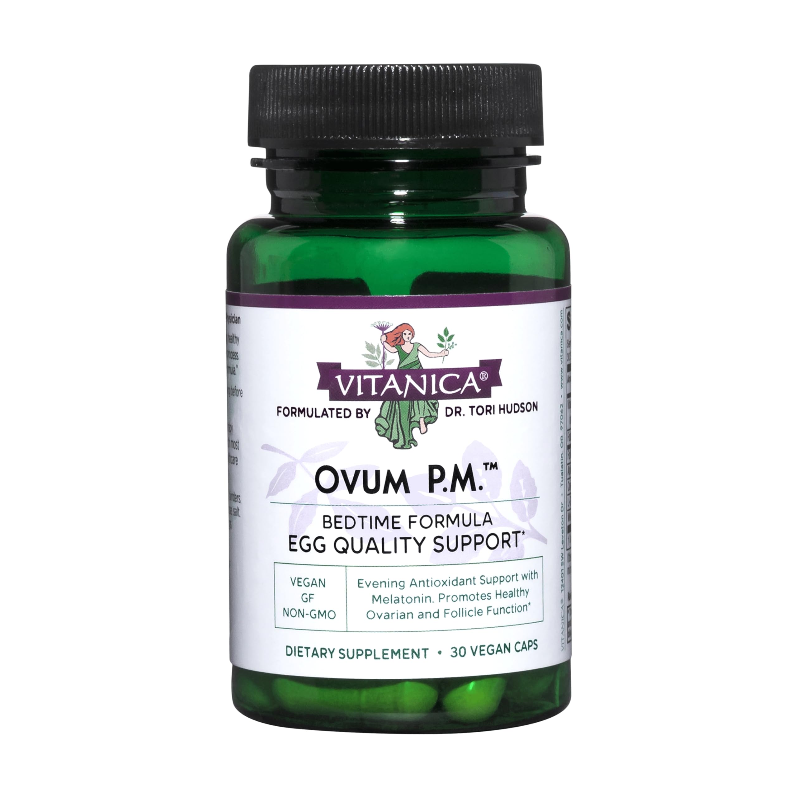 Vitanica Ovum P.M. botella visible para uso nocturno antioxidante.