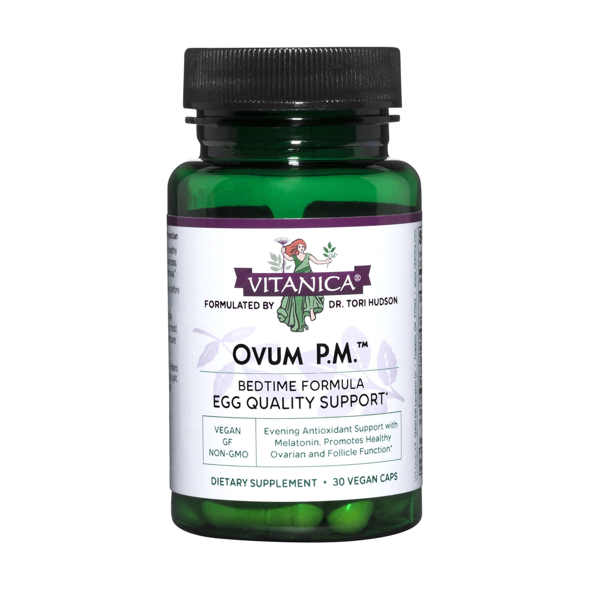 Vitanica Ovum P.M. botella visible para uso nocturno antioxidante.