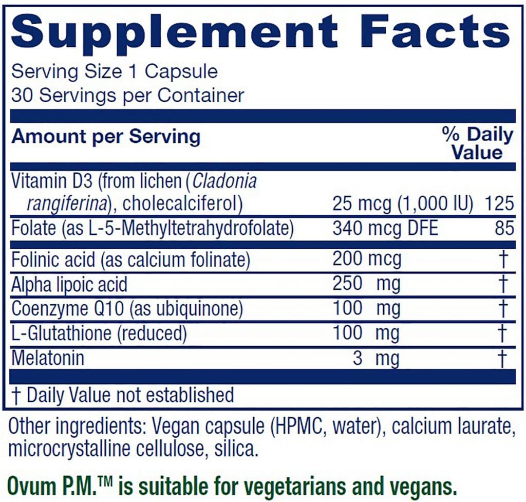 Etiqueta frontal de Vitanica Ovum P.M. resalta beneficios antioxidantes.