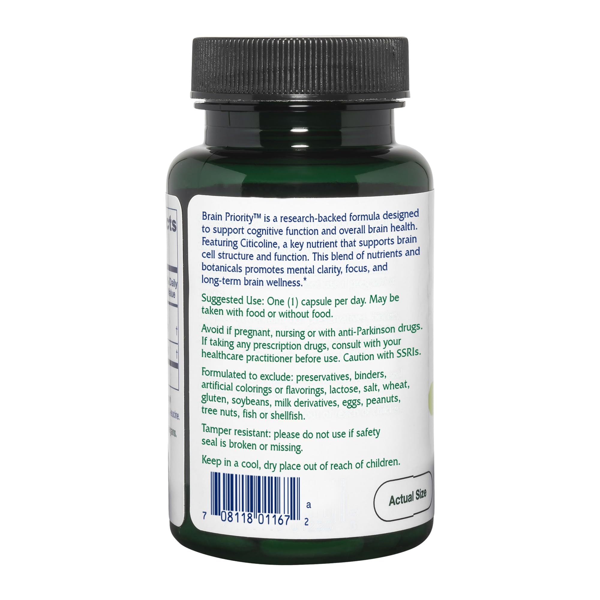 Vitanica Prioridad Cerebral: etiqueta del producto destacando ingredientes clave.