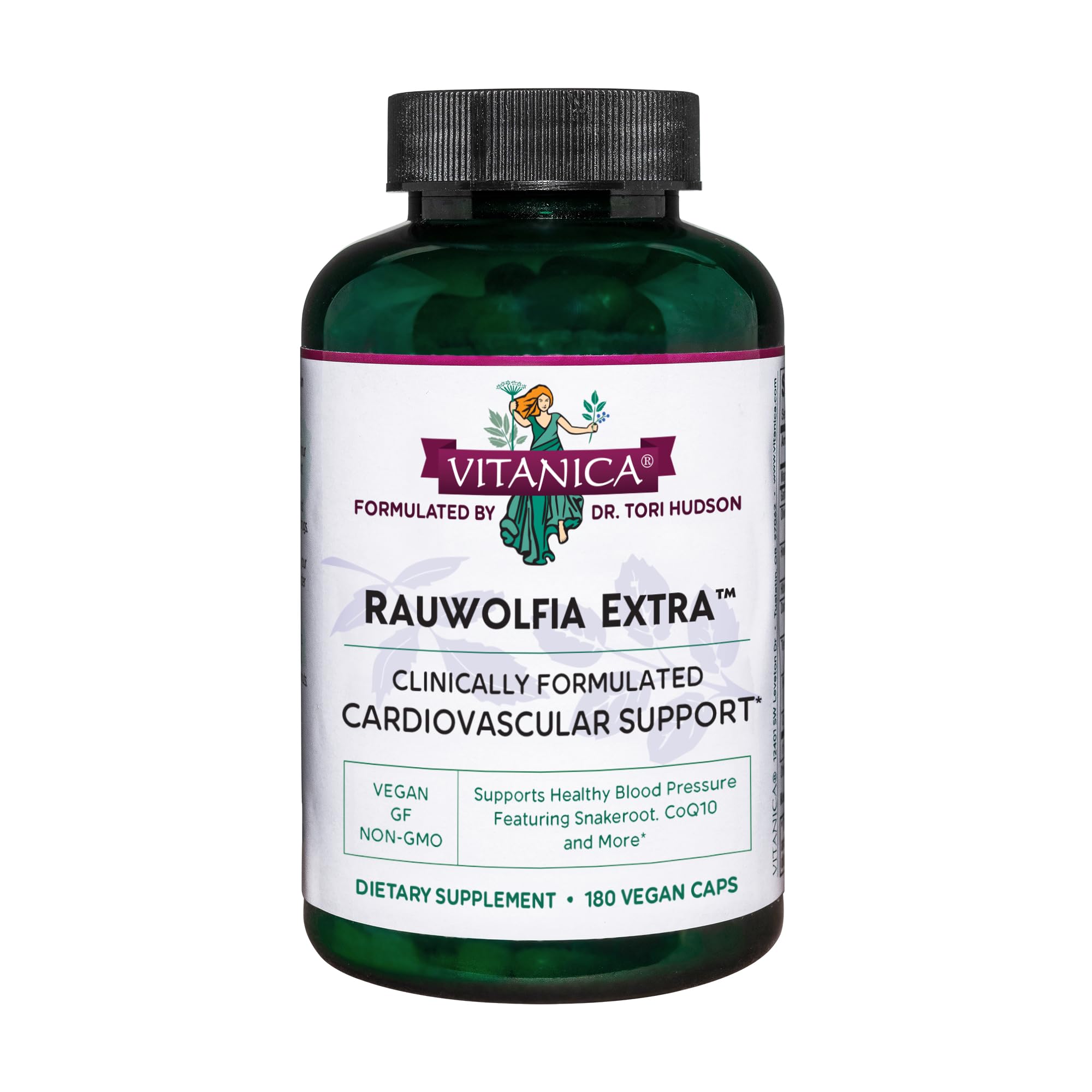Vitanica Rauwolfia Extra: botella de cápsulas, apoyo a la salud arterial y presión en rango cómodo