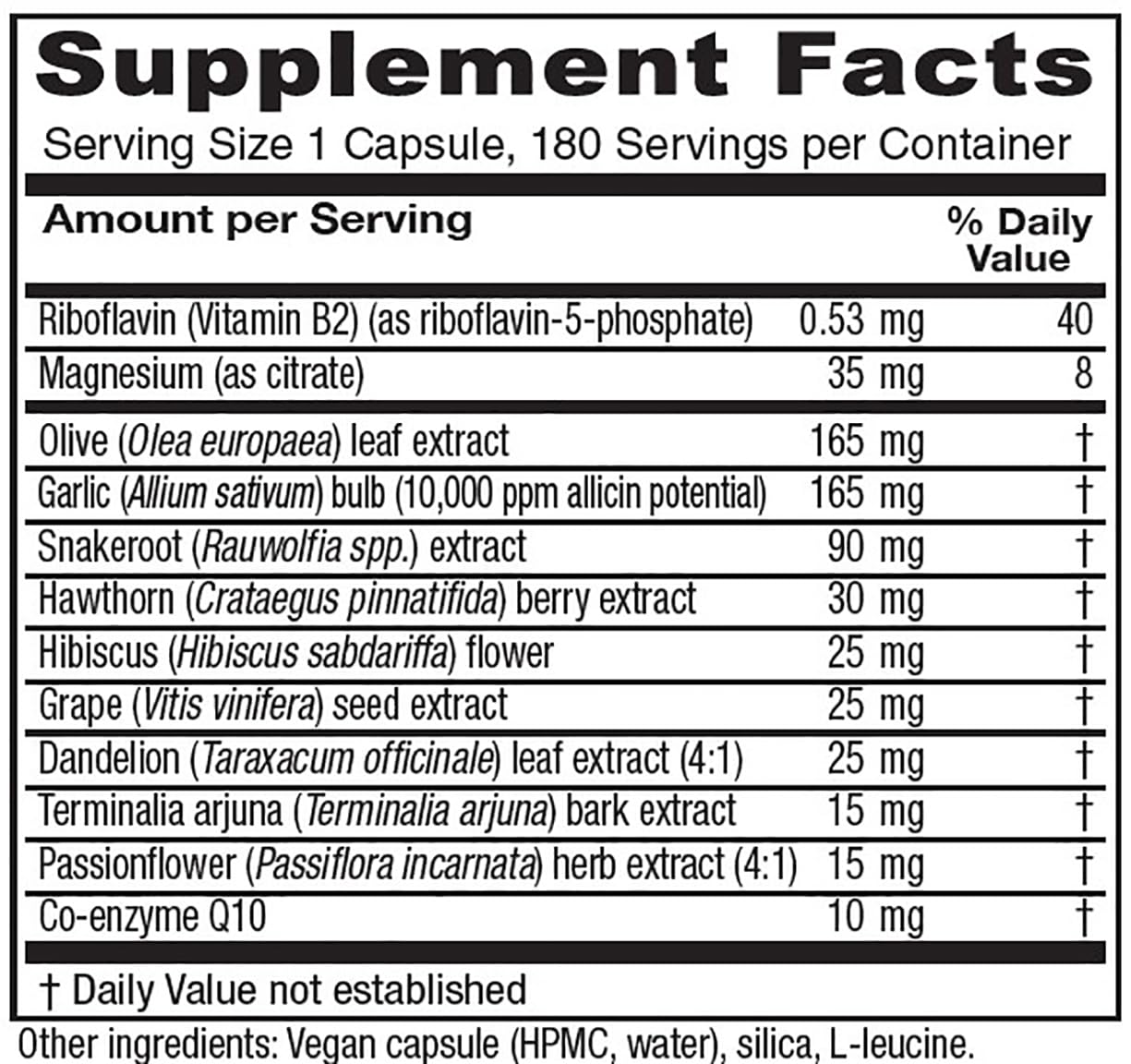 Vitanica Rauwolfia Extra: etiqueta frontal con ingredientes clave para el bienestar cardiovascular