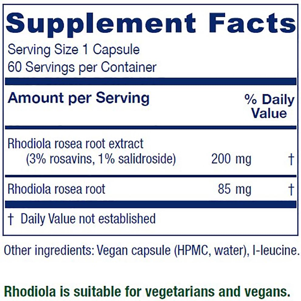 Vitanica Rhodiola cápsulas 60 unidades, formato vegetariano para claridad mental