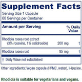 Vitanica Rhodiola cápsulas 60 unidades, formato vegetariano para claridad mental
