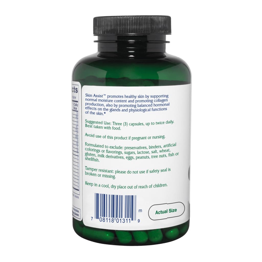 Vitanica Skin Assist, etiqueta orgánica que destaca ingredientes herbales de alta calidad.