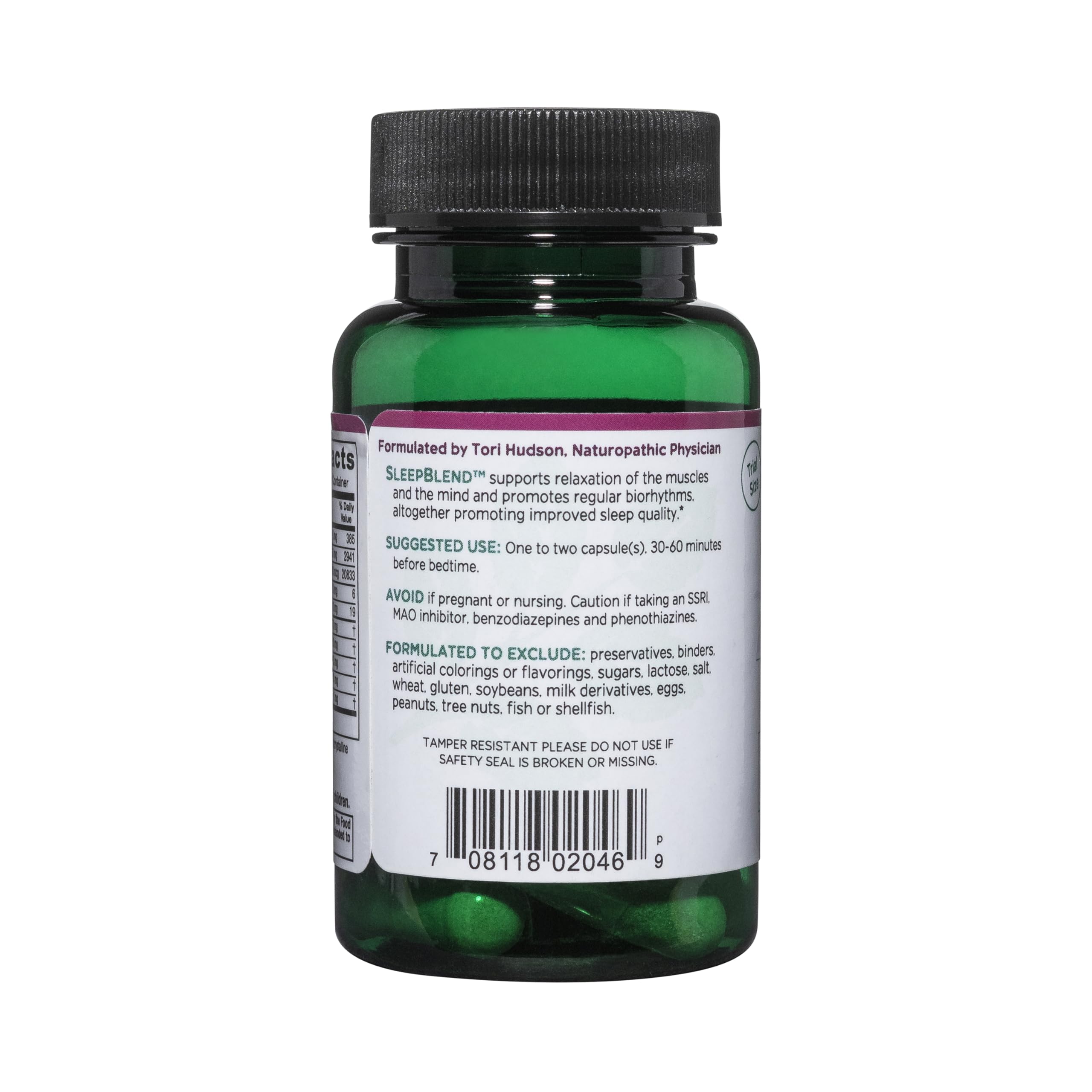 Etiqueta de SleepBlend que destaca valeriana y melatonina