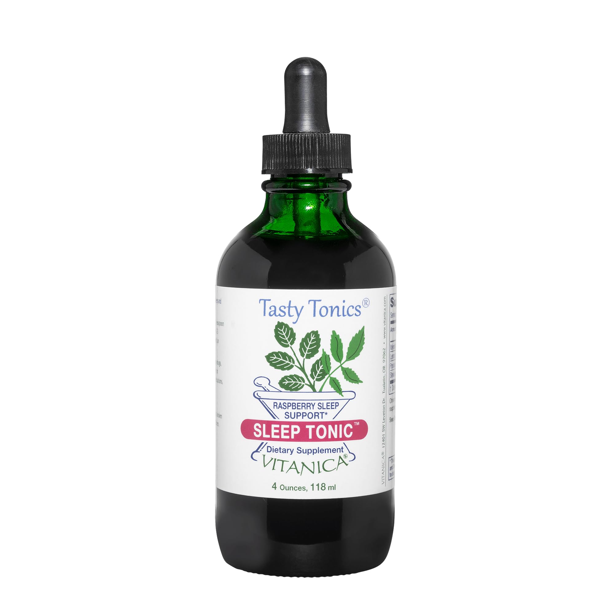 Vitanica Sleep Tonic en botella visible, ayuda a la relajación nocturna