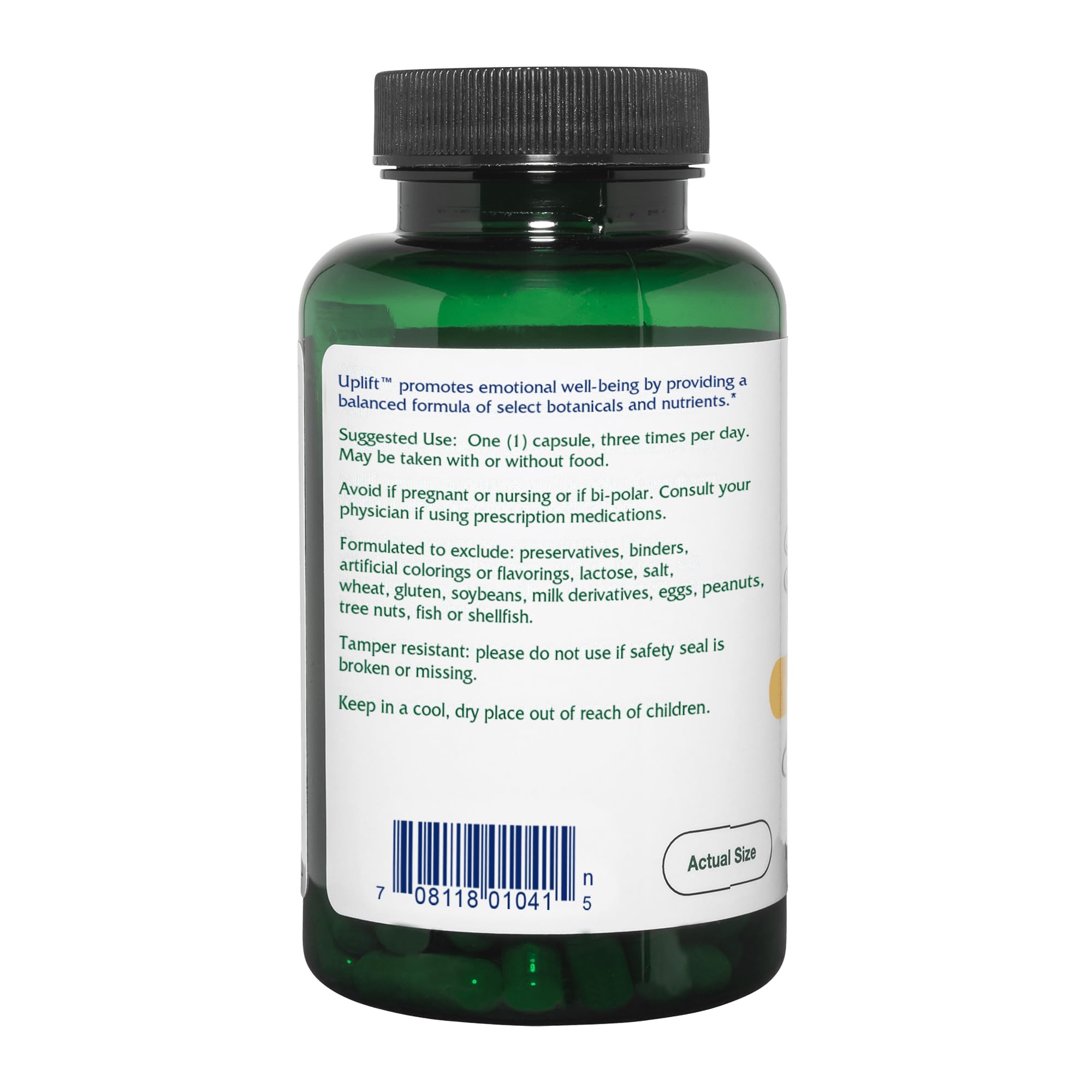 Etiqueta de Vitanica Uplift mostrando ingredientes clave visibles.