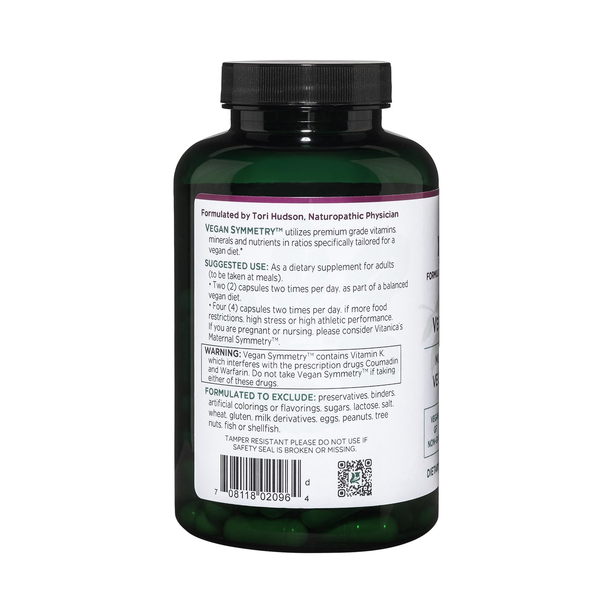 Vitanica Vegan Symmetry etiqueta clara con información de ingredientes