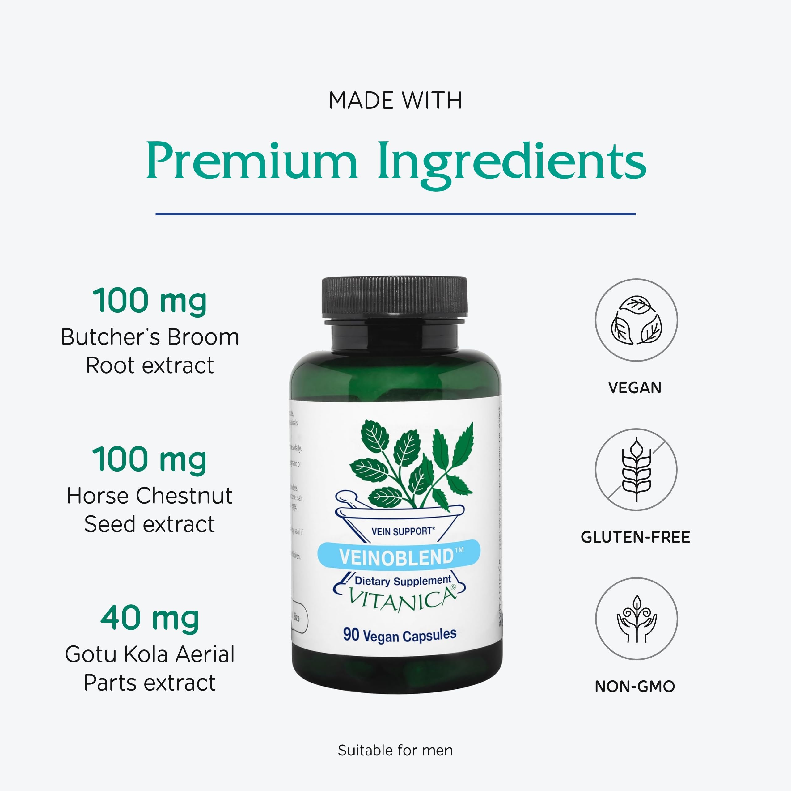 Vitanica VeinBlend etiqueta producto información clara sobre ingredientes vegetales