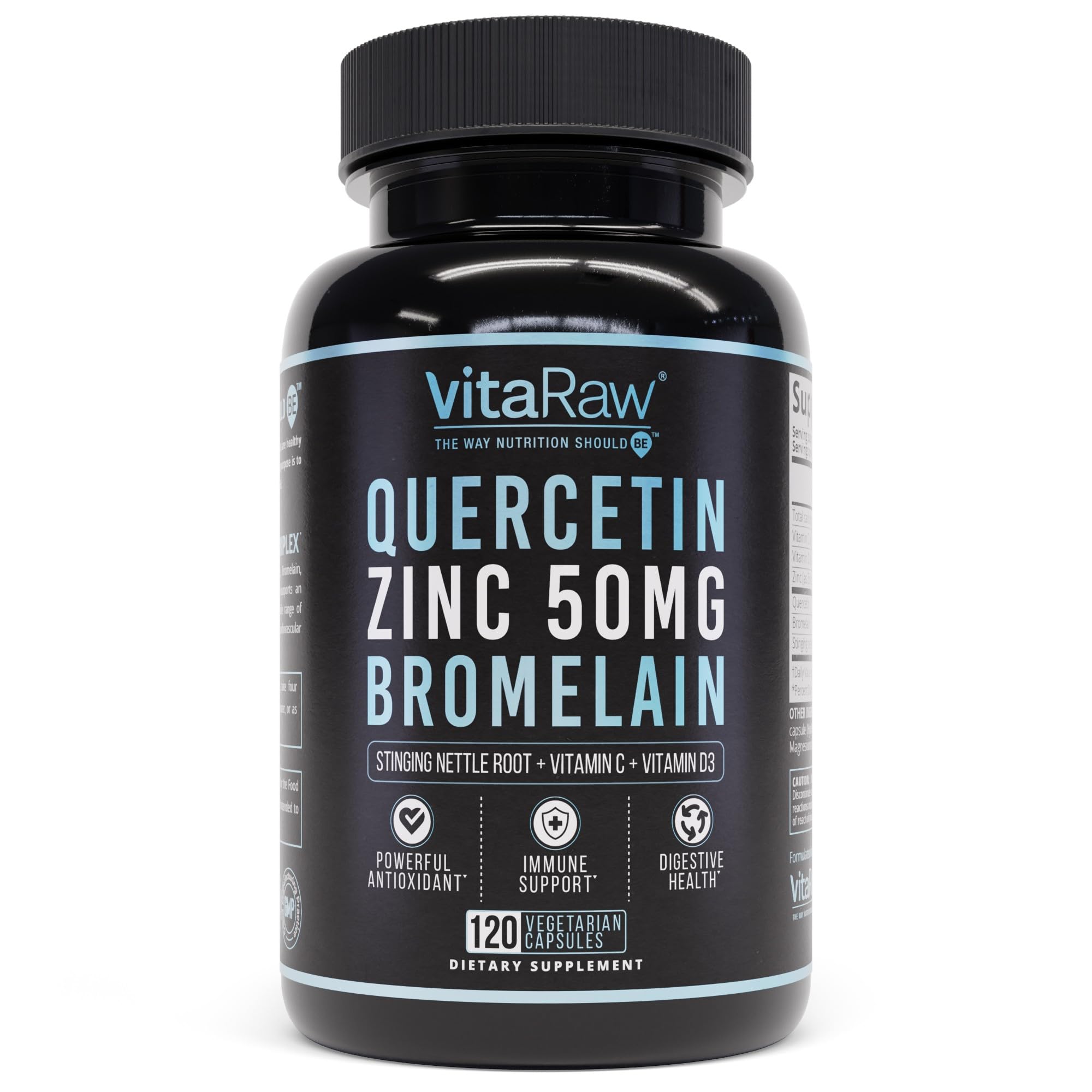 VitaRaw quercetina con bromelina en botella para apoyo inmune