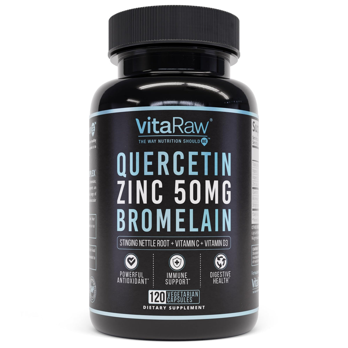VitaRaw quercetina con bromelina en botella para apoyo inmune