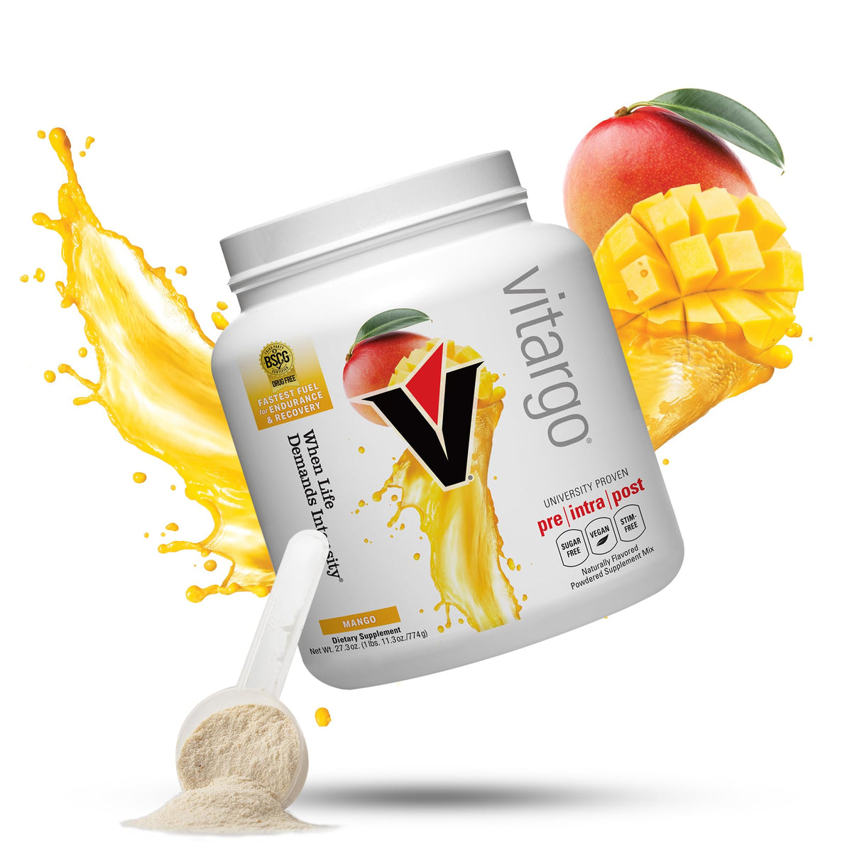 Vitargo carbohidrato polvo sabor mango, aporta energía sostenida para entrenamientos intensos.