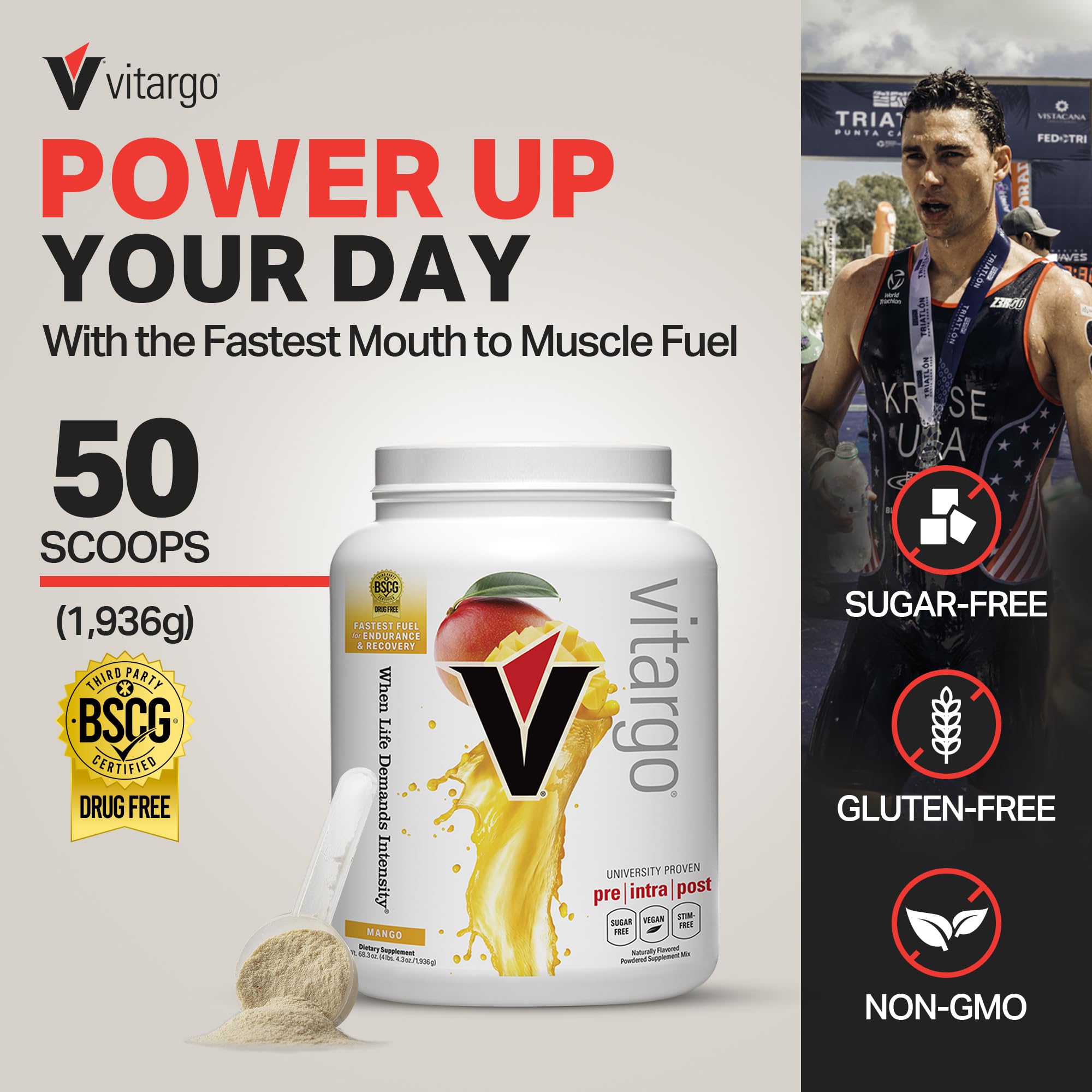 Vitargo: cuchara medidora facilita dosis para entrenamientos eficientes.