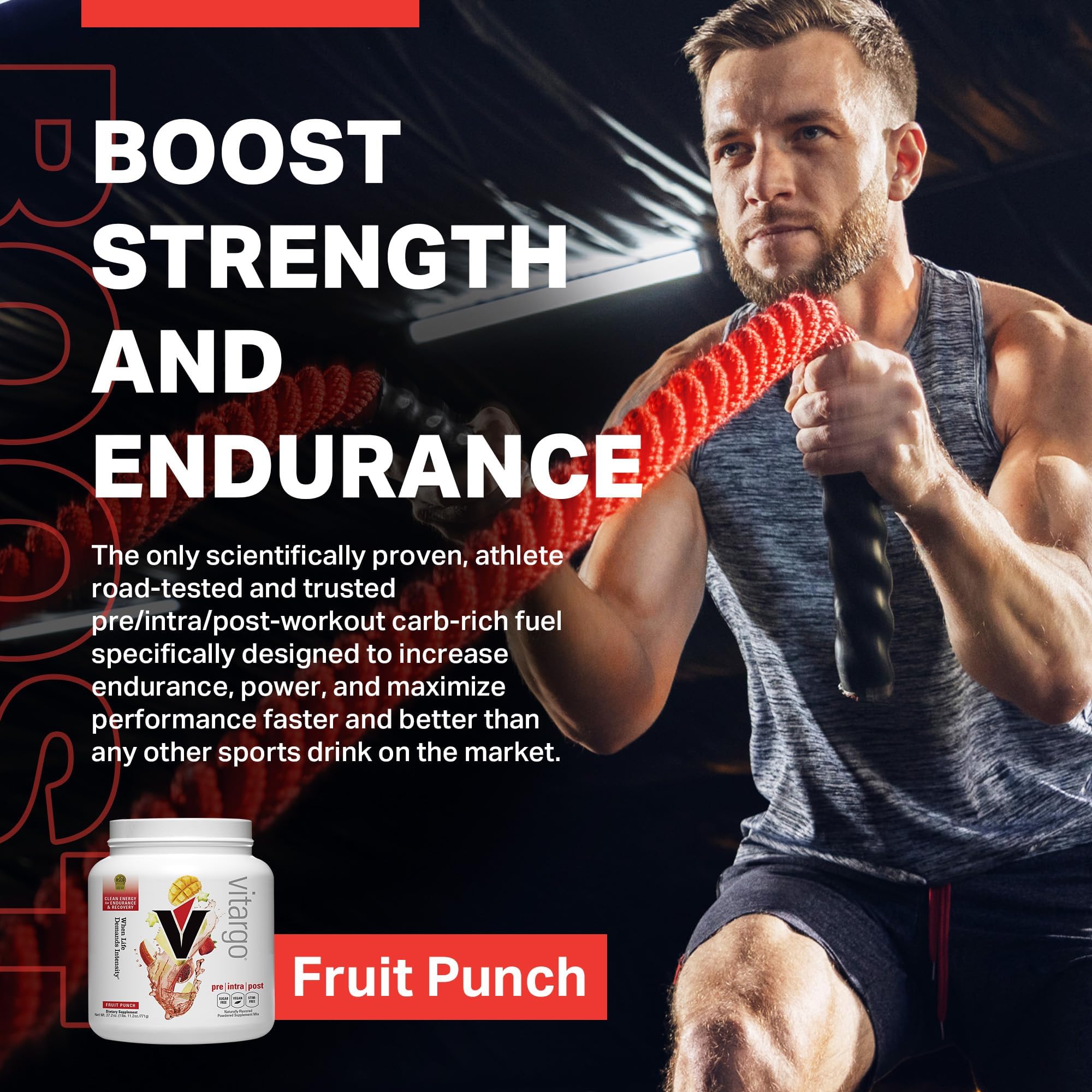 Vitargo cuchara medidora sabor fruta ideal para mezclar intra-entrenamiento.