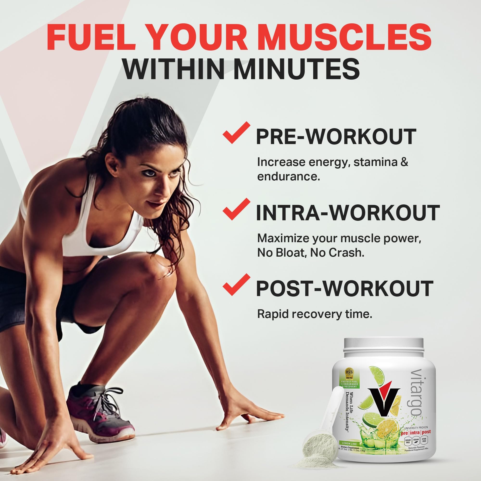 Vitargo escena de entrenamiento, polvo listo para mezclar y beber