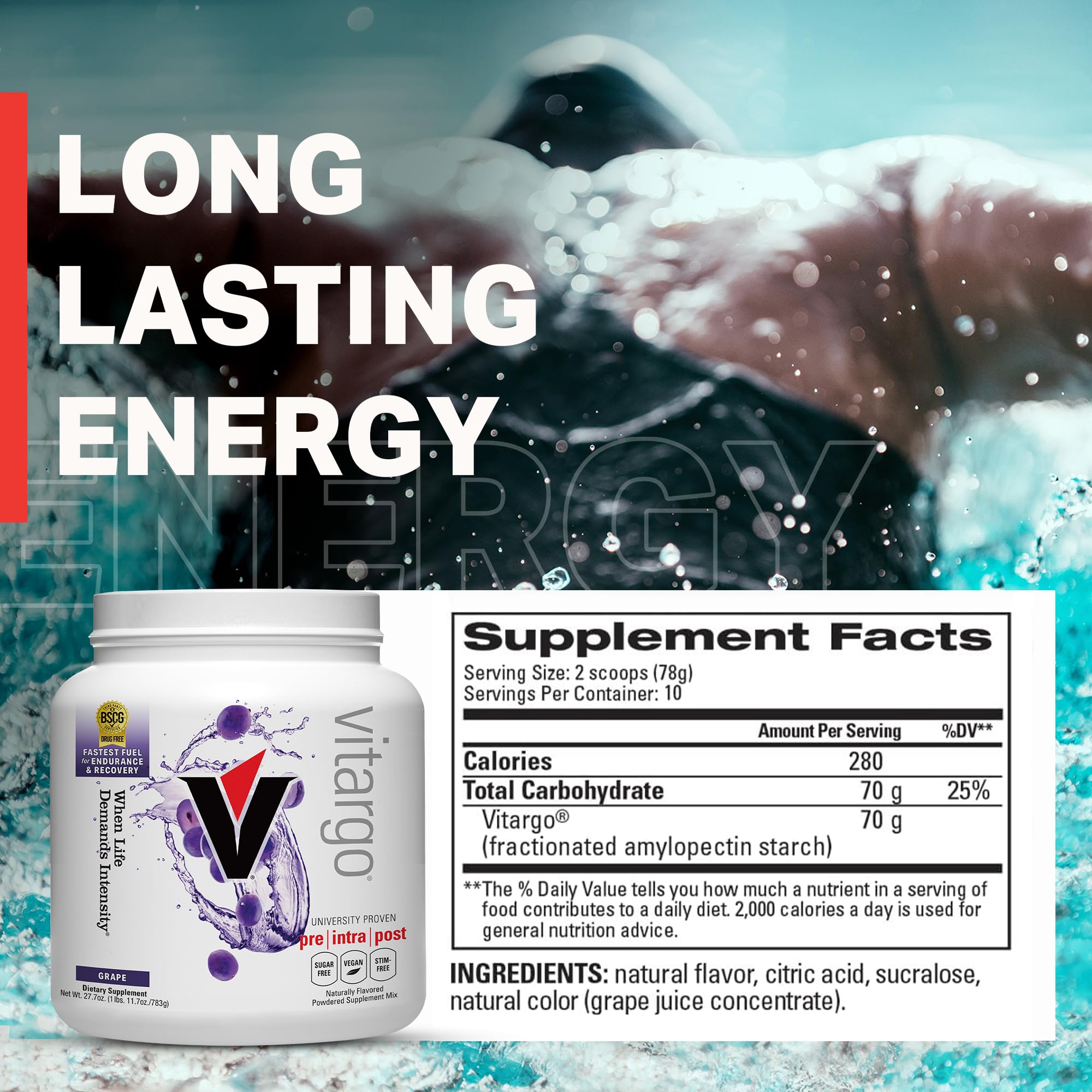 Vitargo con ingredientes limpios, apto para veganos