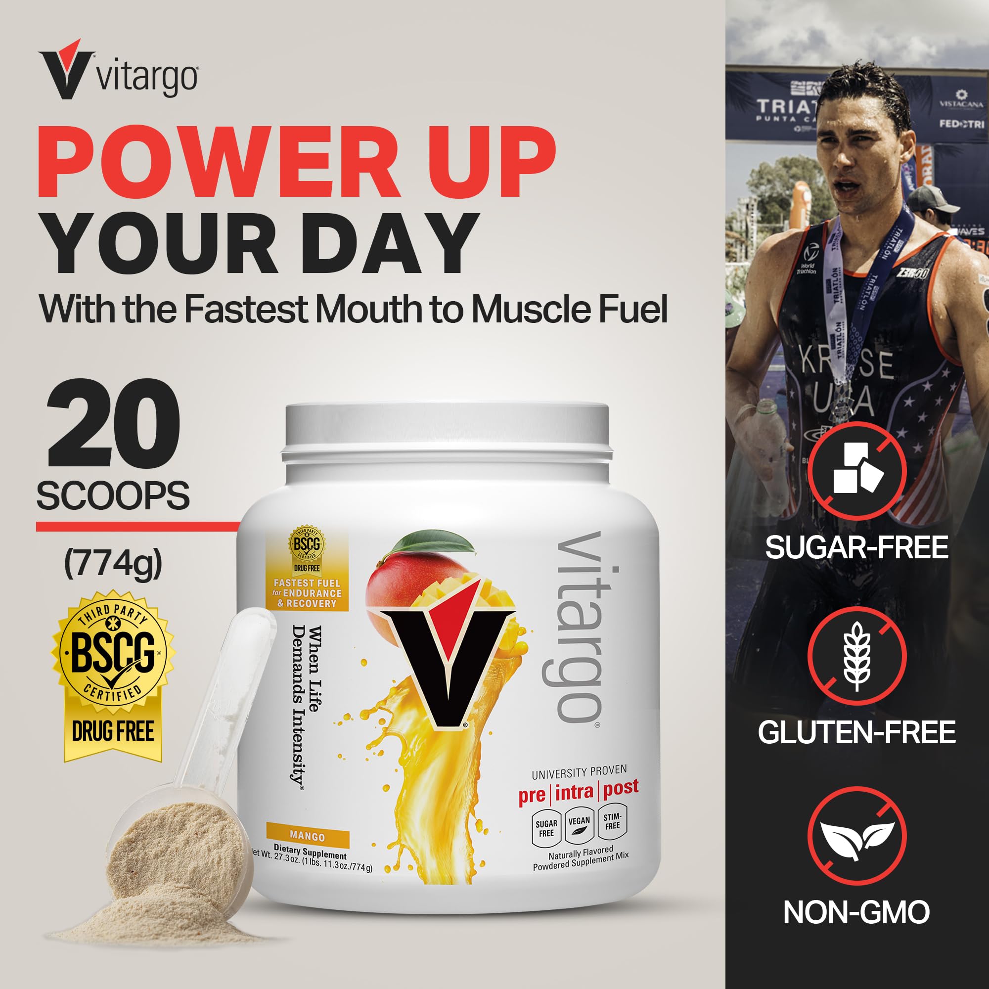 Vitargo en lata, envase práctico para almacenar y preparar durante sesiones.