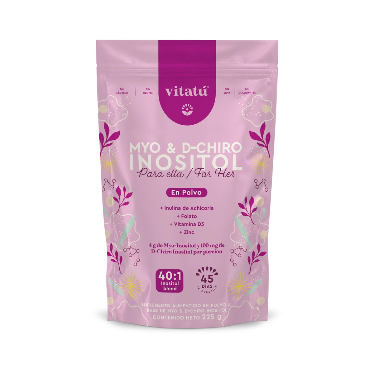 Vitatú mezcla 40:1 de Myo e Inositol en frasco para uso diario.