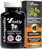 VitaUp Ashwaganda cápsulas 1310mg, apoyo suave para la relajación diaria.