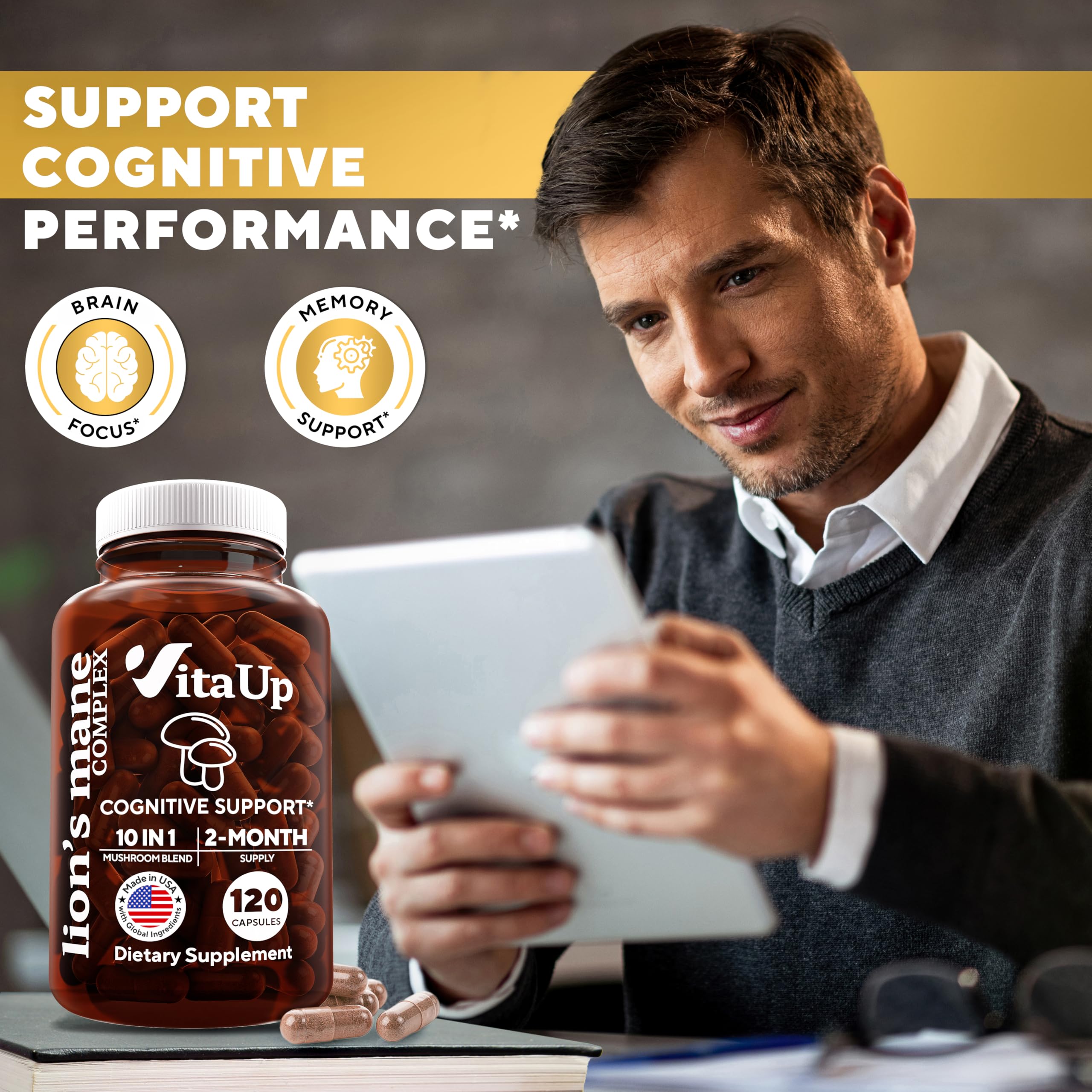 VitaUp Cordyceps cápsulas para energía sostenida.