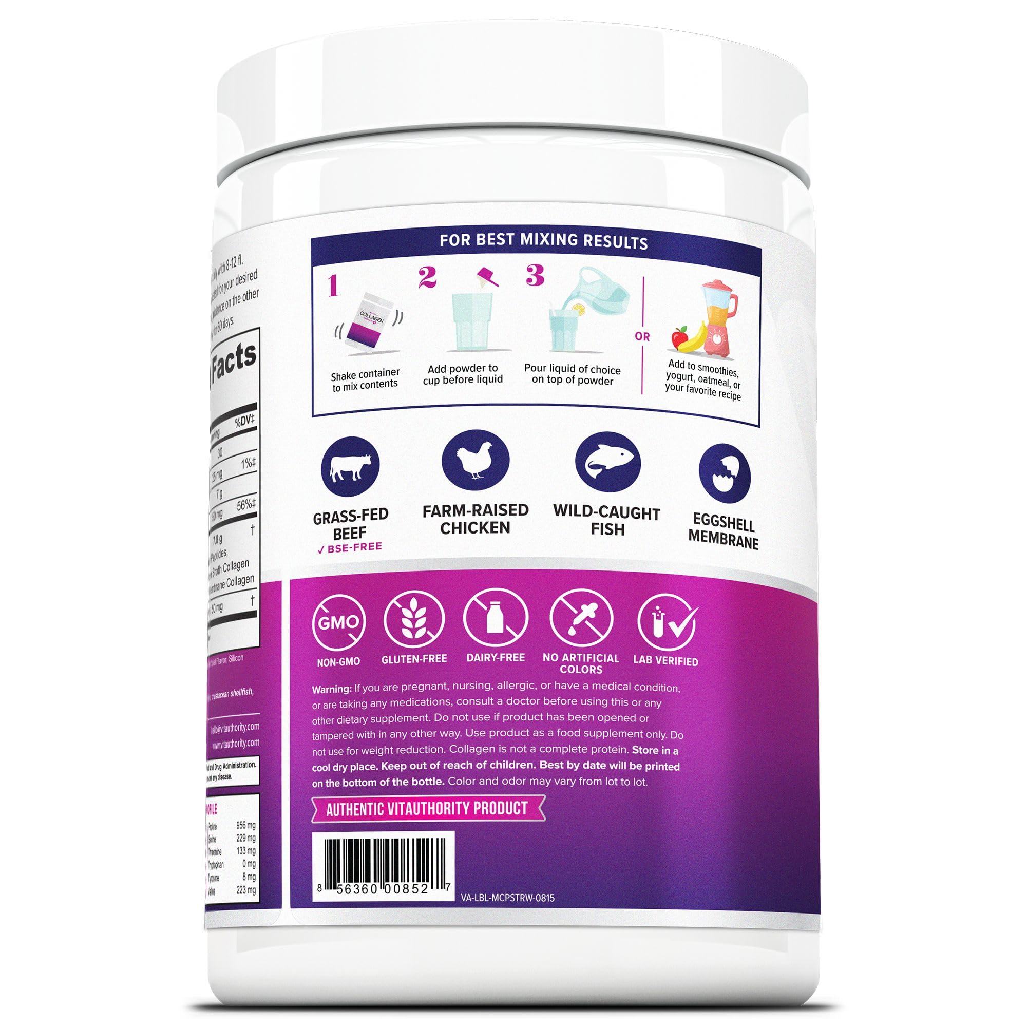 Colágeno con ácido hialurónico y vitamina C de Vitauthority, combinación nutritiva.