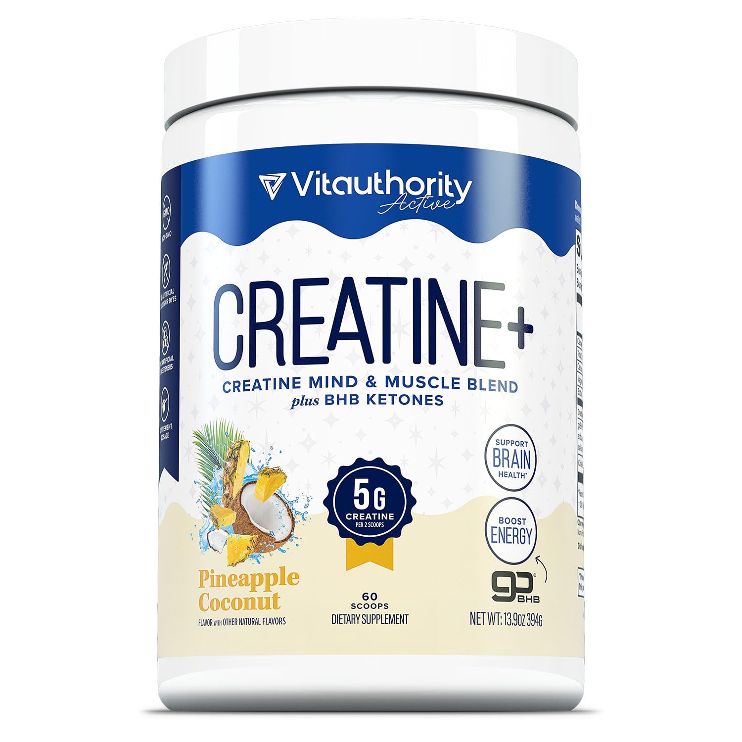 Vitauthority creatina monohidratada en polvo, botella lista para medir, potencia de entrenamiento