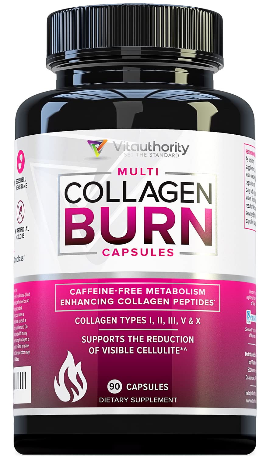 Vitauthority Multi Colágeno Burn: botella de cápsulas para piel hidratada y movilidad.