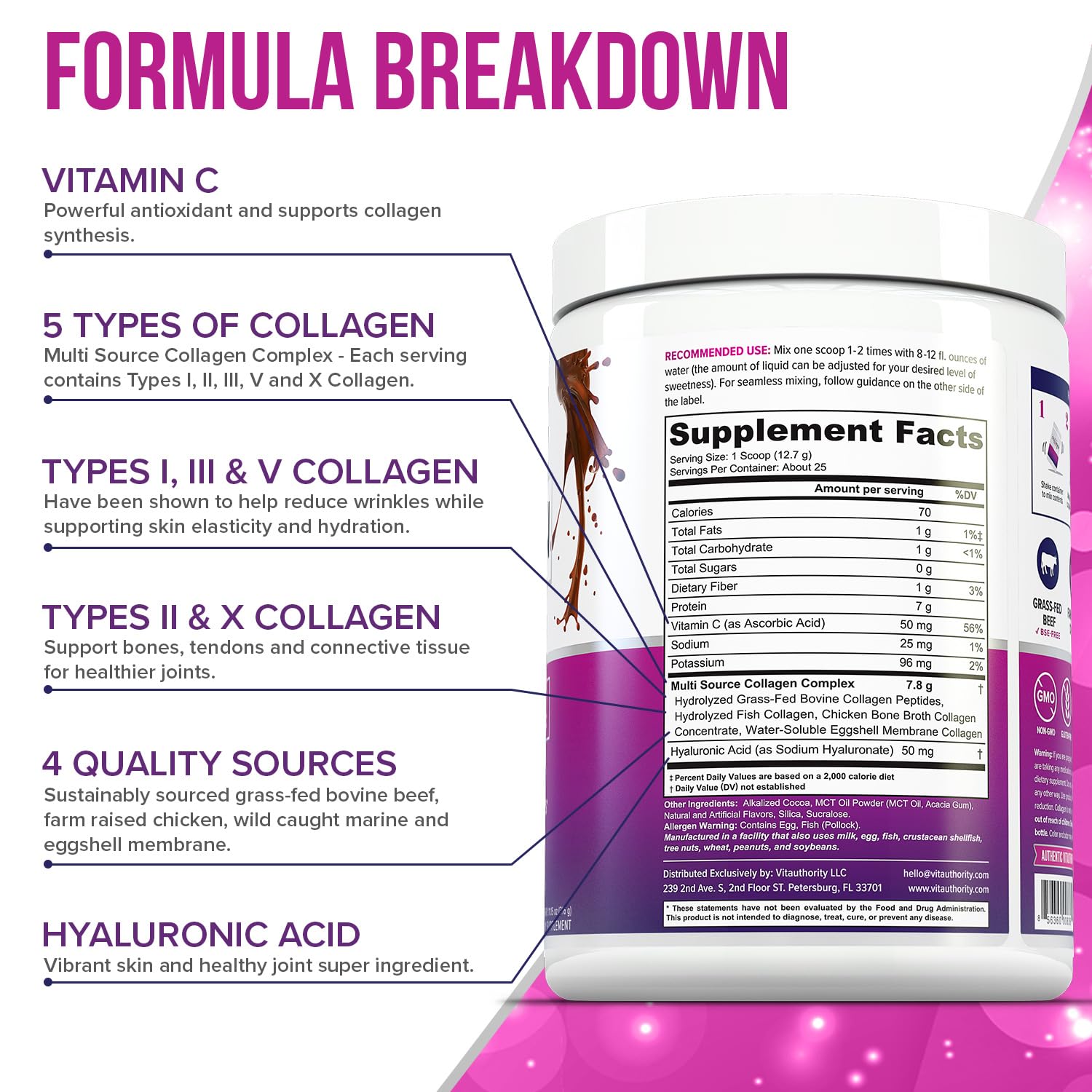 Vitauthority Multi Collagen mezcla en agua o leche con sabor chocolate