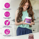 Mezcla en vaso con Vitauthority Multi Collagen Probiotics, textura suave