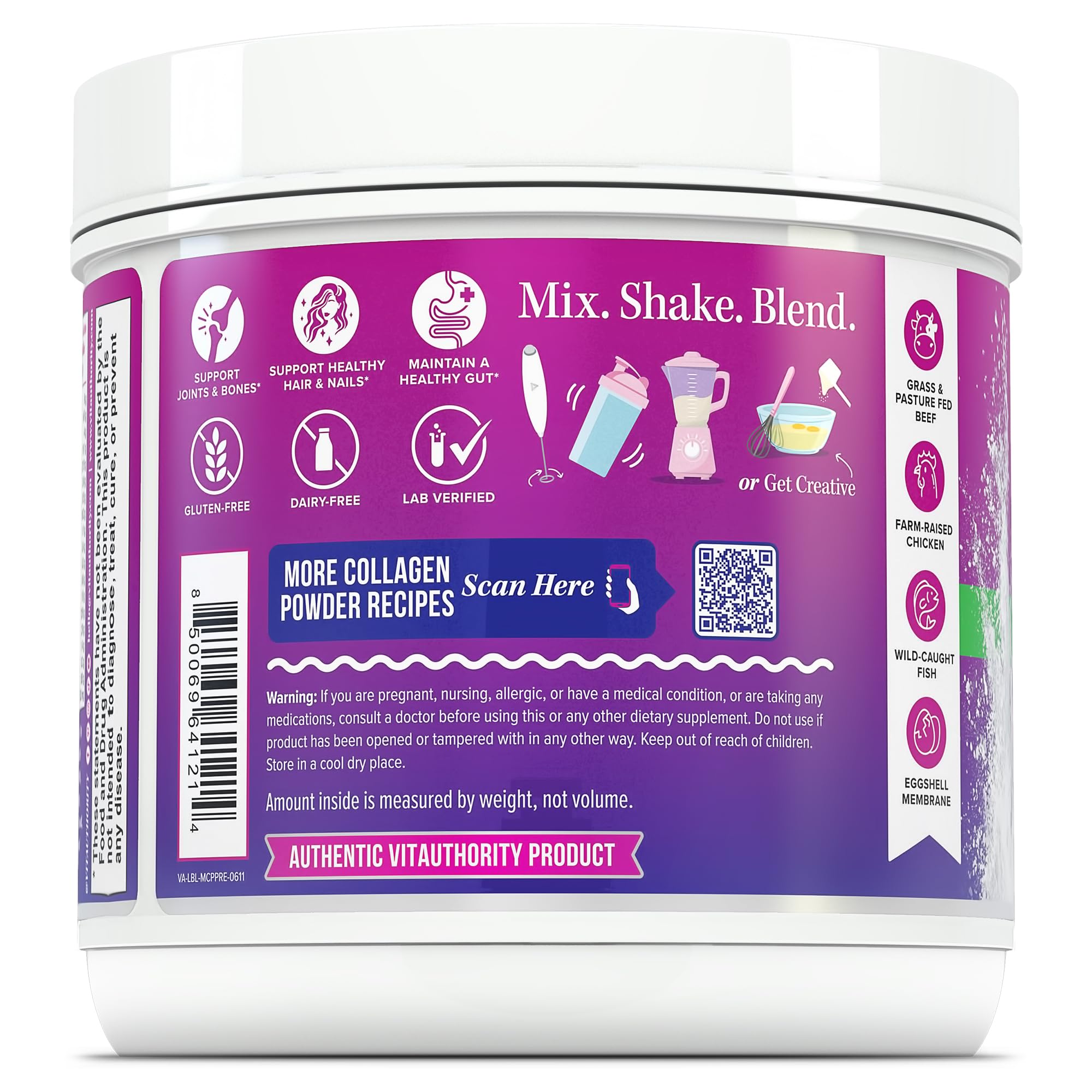 Sin sabor Vitauthority Multi Collagen Probiotics para batidos diarios