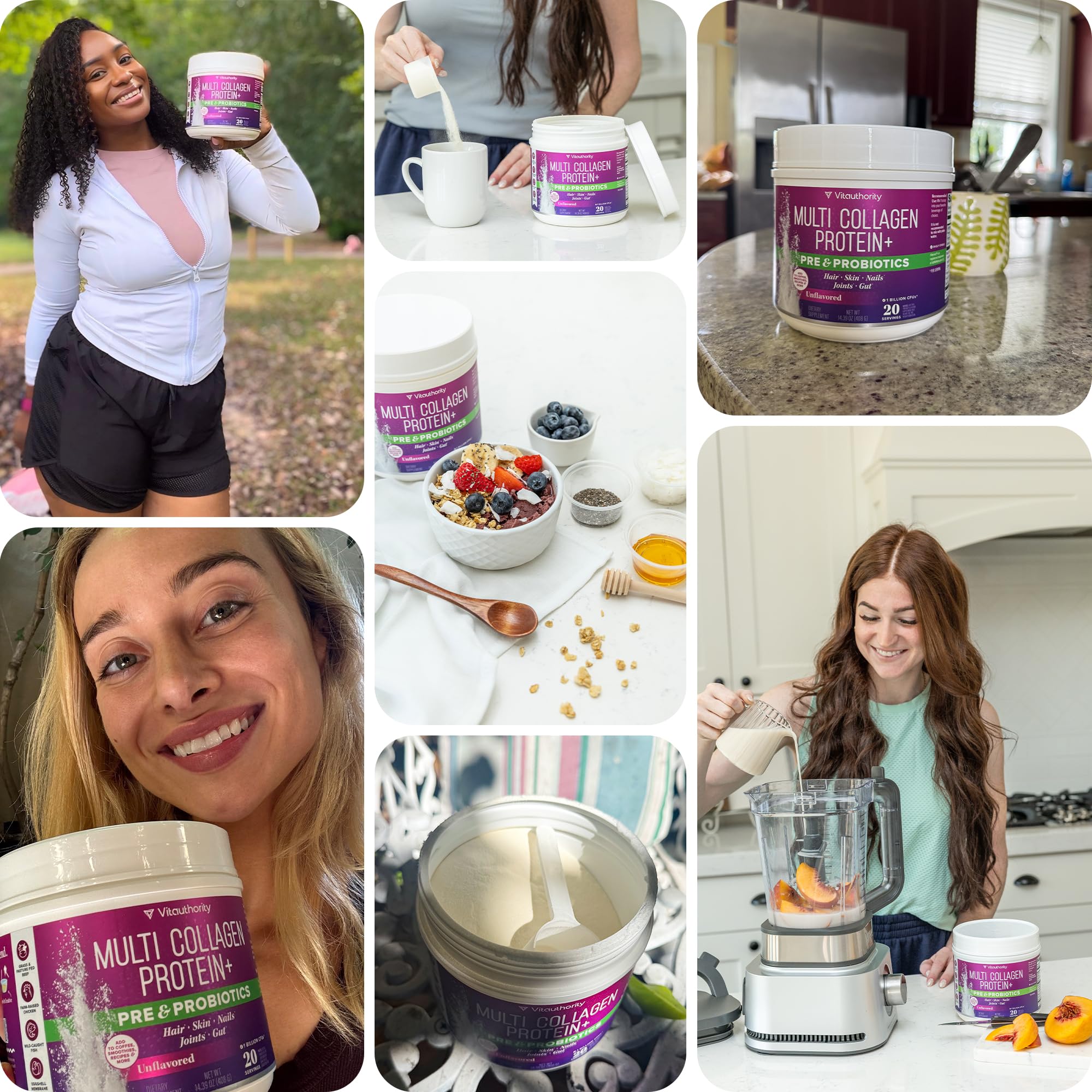 Taza con café y Vitauthority Multi Collagen Probiotics para la mañana