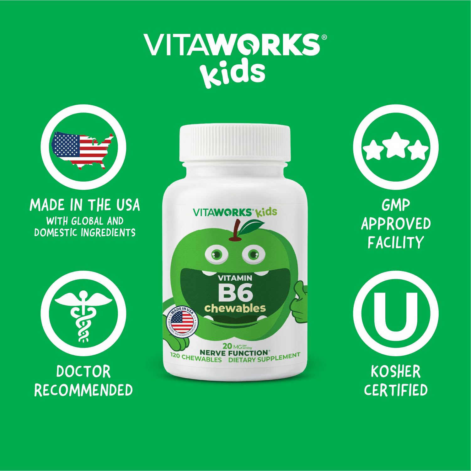 Sabor manzana verde agradable para niños VitaWorks B6.
