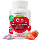 VitaWorks Ninos multivitamínico, tabletas sabor fruta mixta para energía diaria.