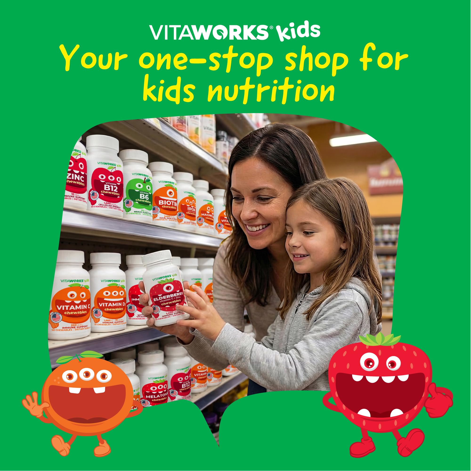 VitaWorks Niños dos tabletas por porción para uso diario.