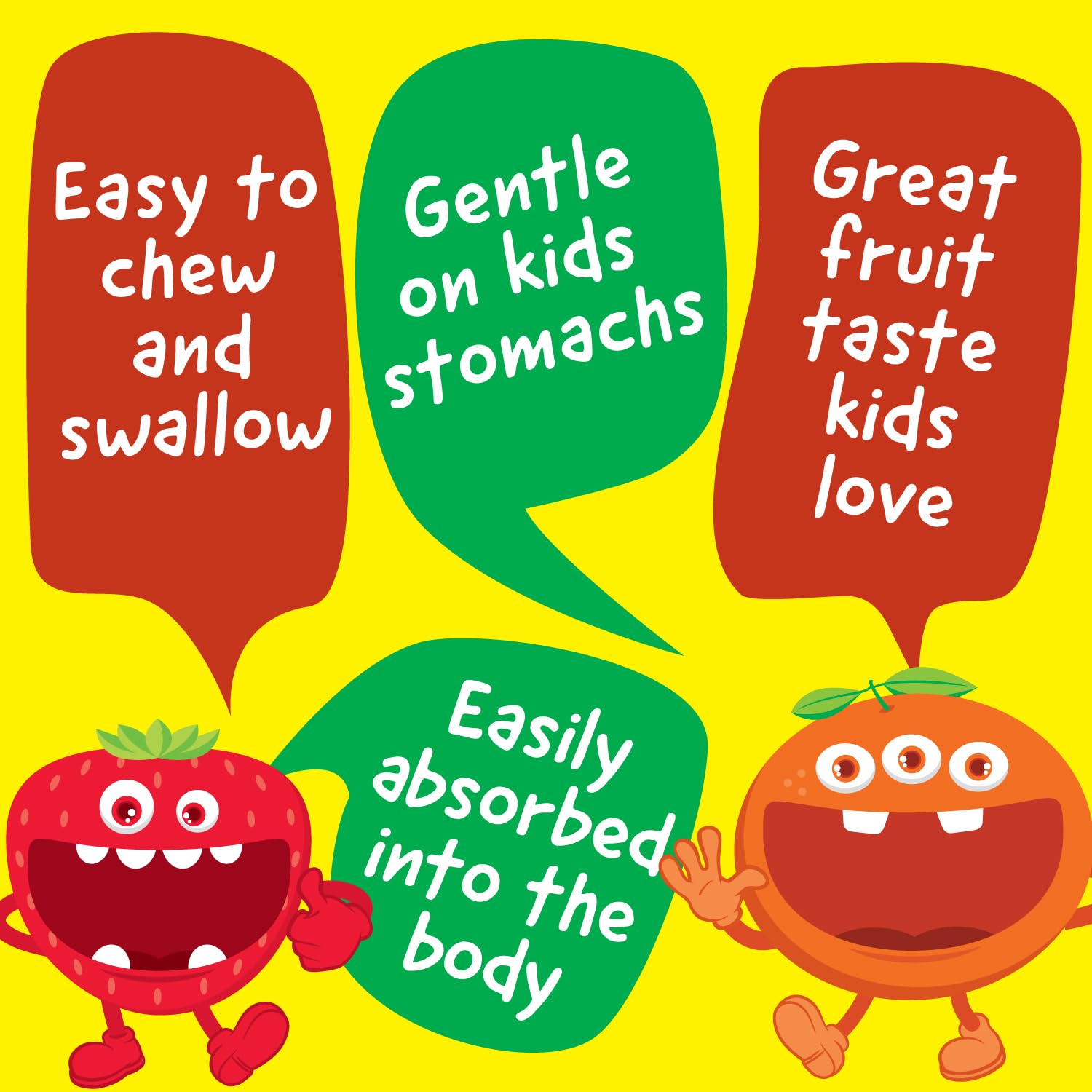Tabletas sabor fruta mixta VitaWorks, fácil masticar para niños.