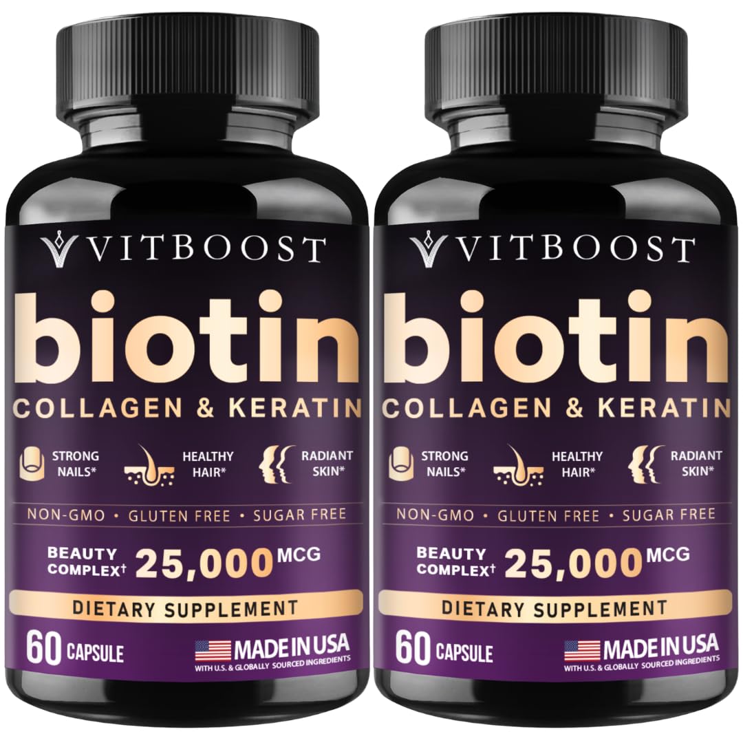 Vitboost Biotina con ácido hialurónico, cápsulas para cabello suave y piel hidratada.