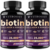 Vitboost Biotina con ácido hialurónico, cápsulas para cabello suave y piel hidratada.