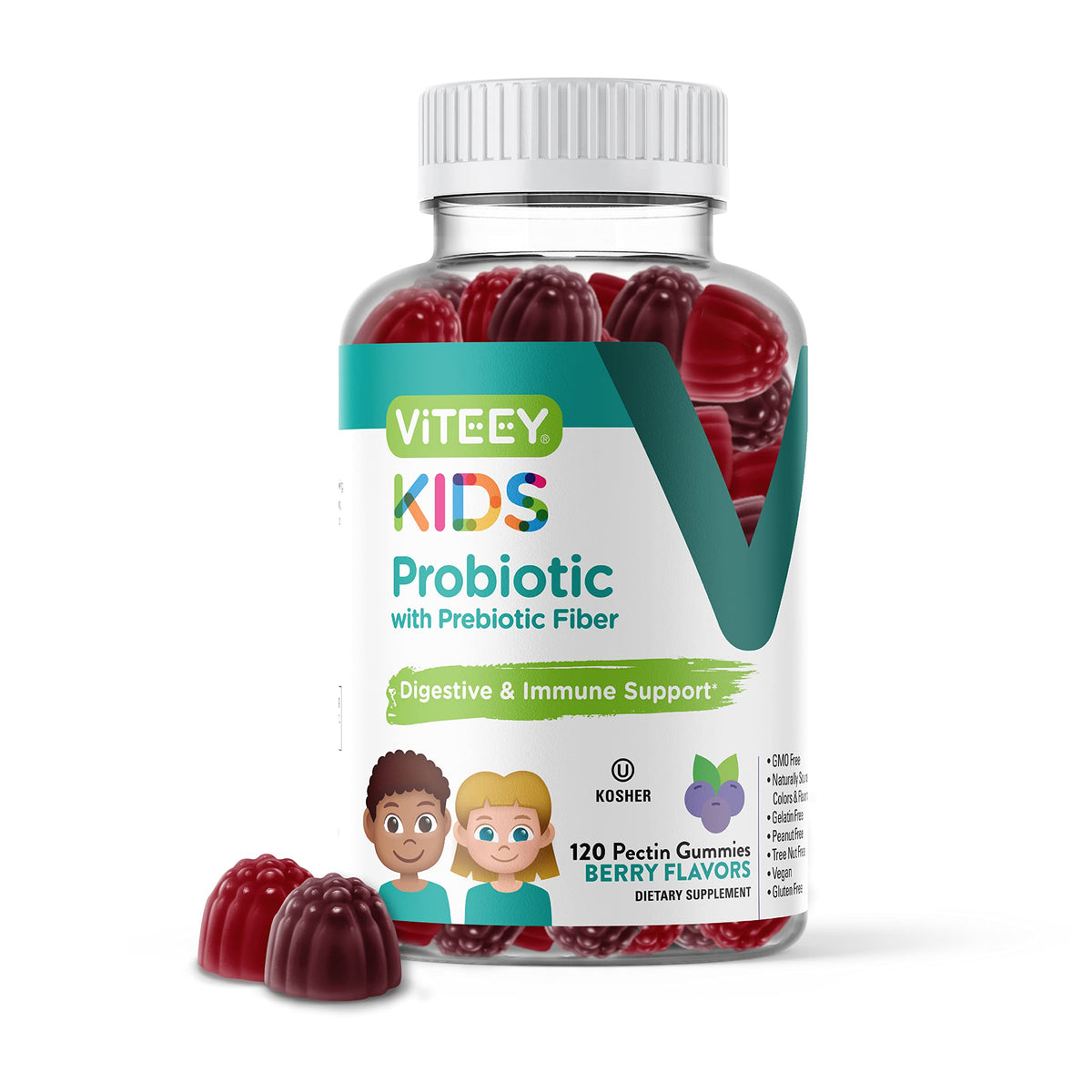 Gomitas Viteey para niños, envase práctico para uso diario.