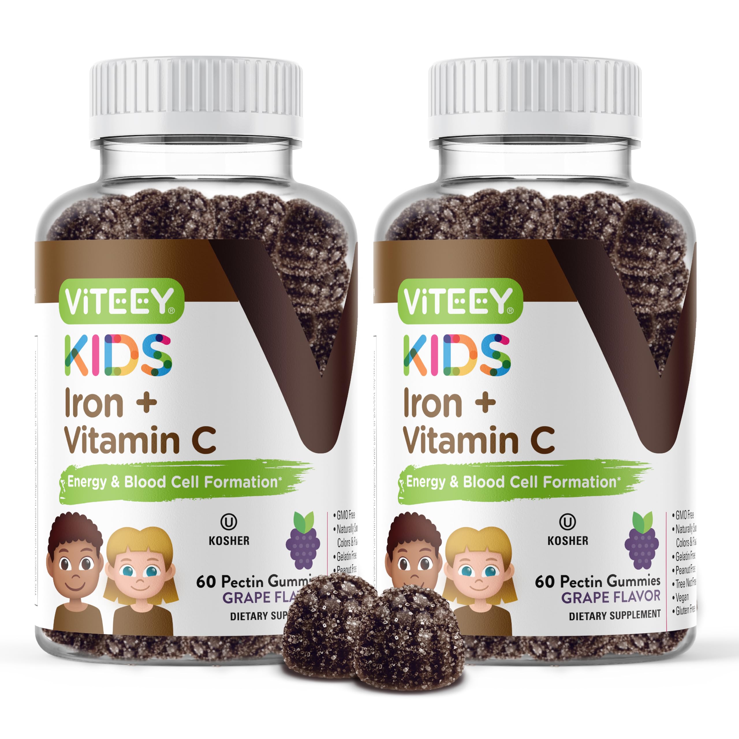 Gomitas Viteey Hierro para niños, sabor uva, fácil de tomar.