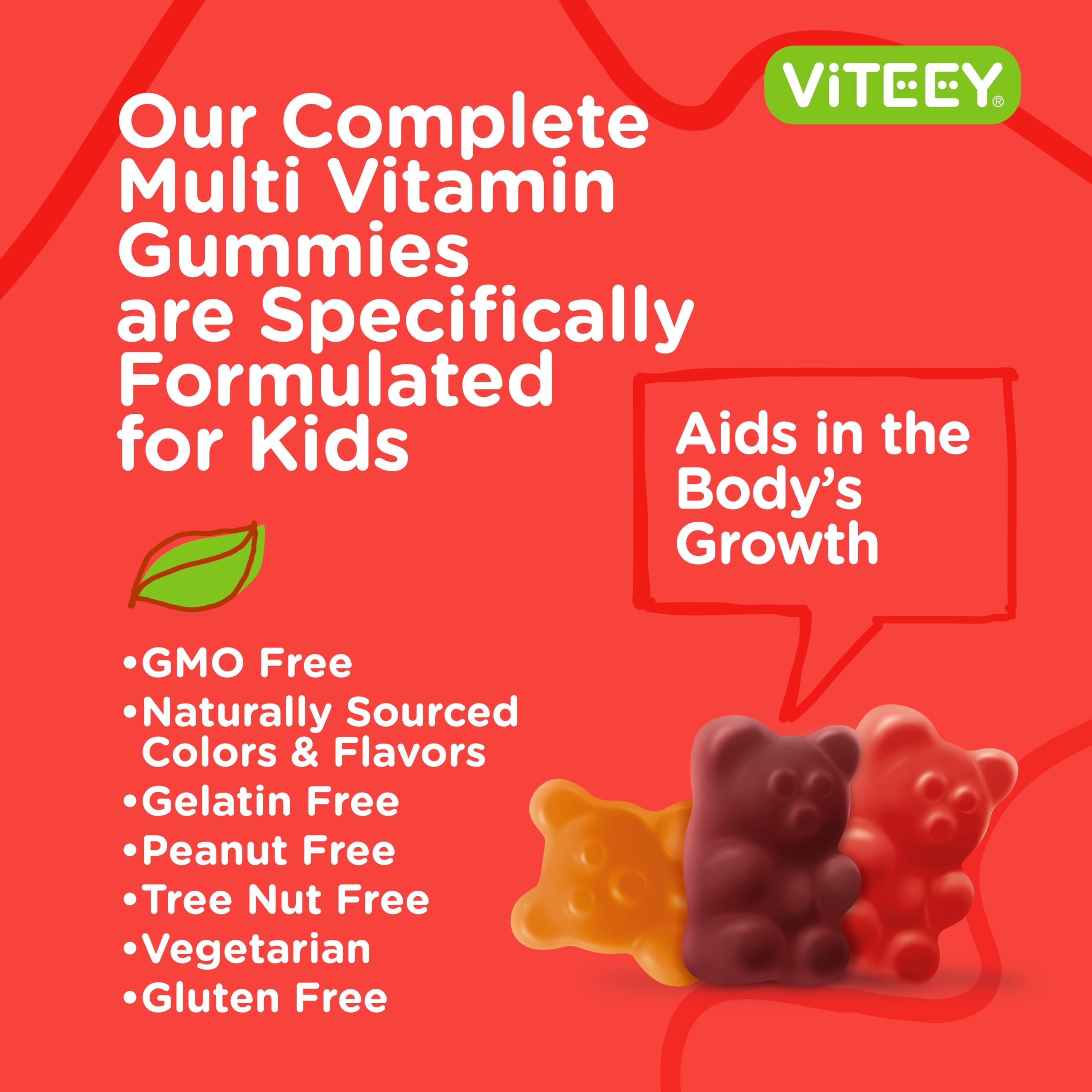 Viteey Kids gomitas multivitamínicas, certificado kosher para tranquilidad familiar.