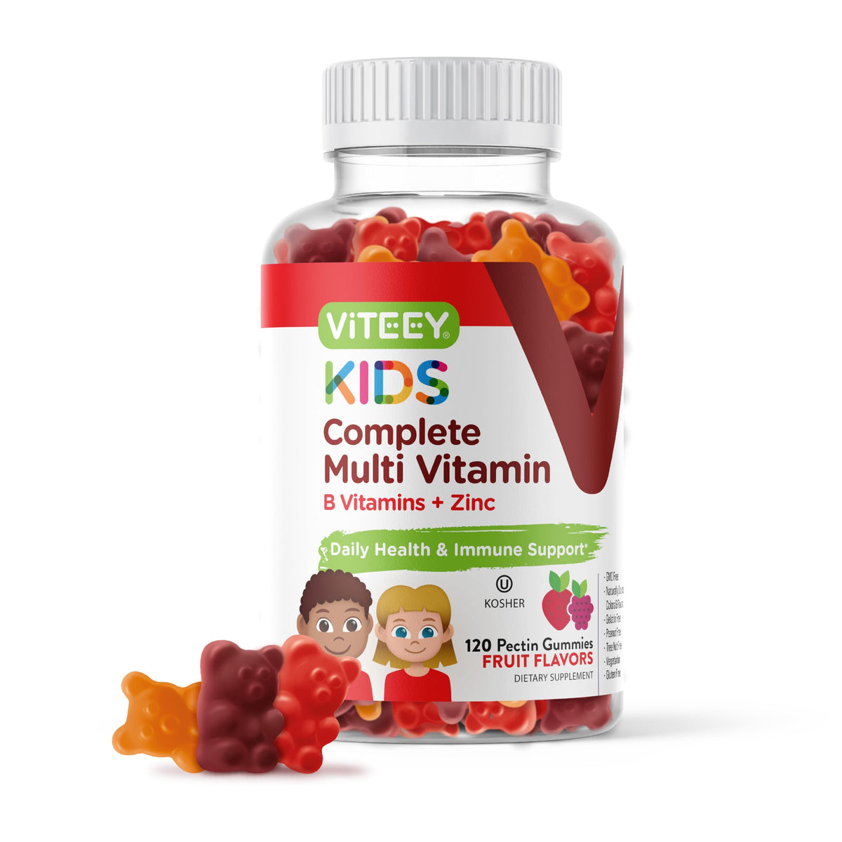 Viteey Kids gomitas multivitamínicas, empaque visible para familia y consumo diario.