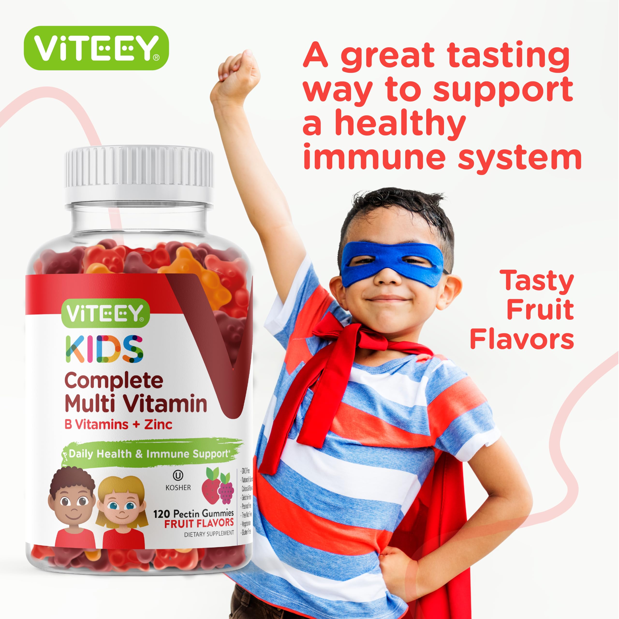 Viteey Kids gomitas multivitamínicas, opción sin gelatina para dietas vegetarianas.