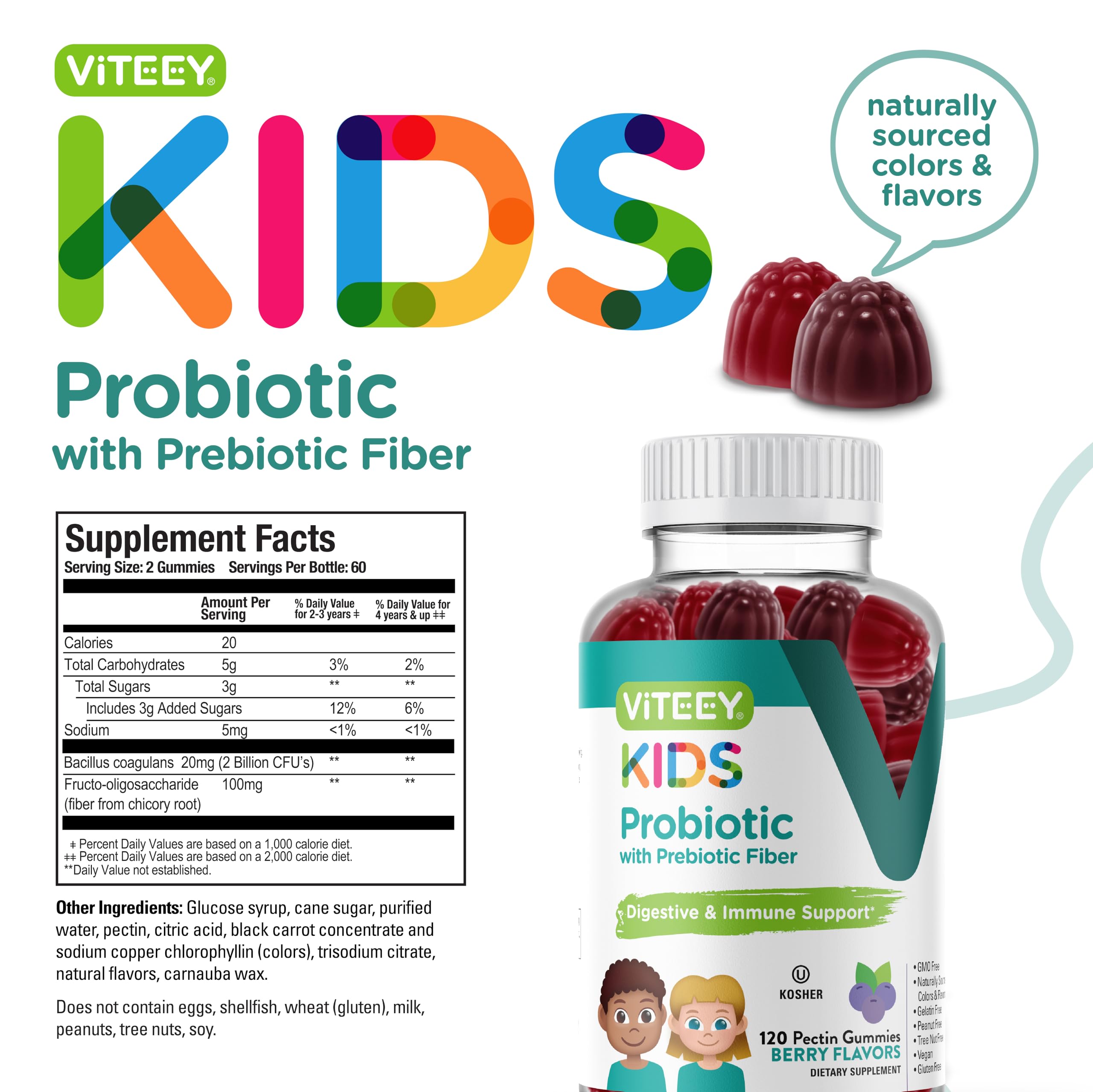 Viteey para salud digestiva de niños y regularidad.