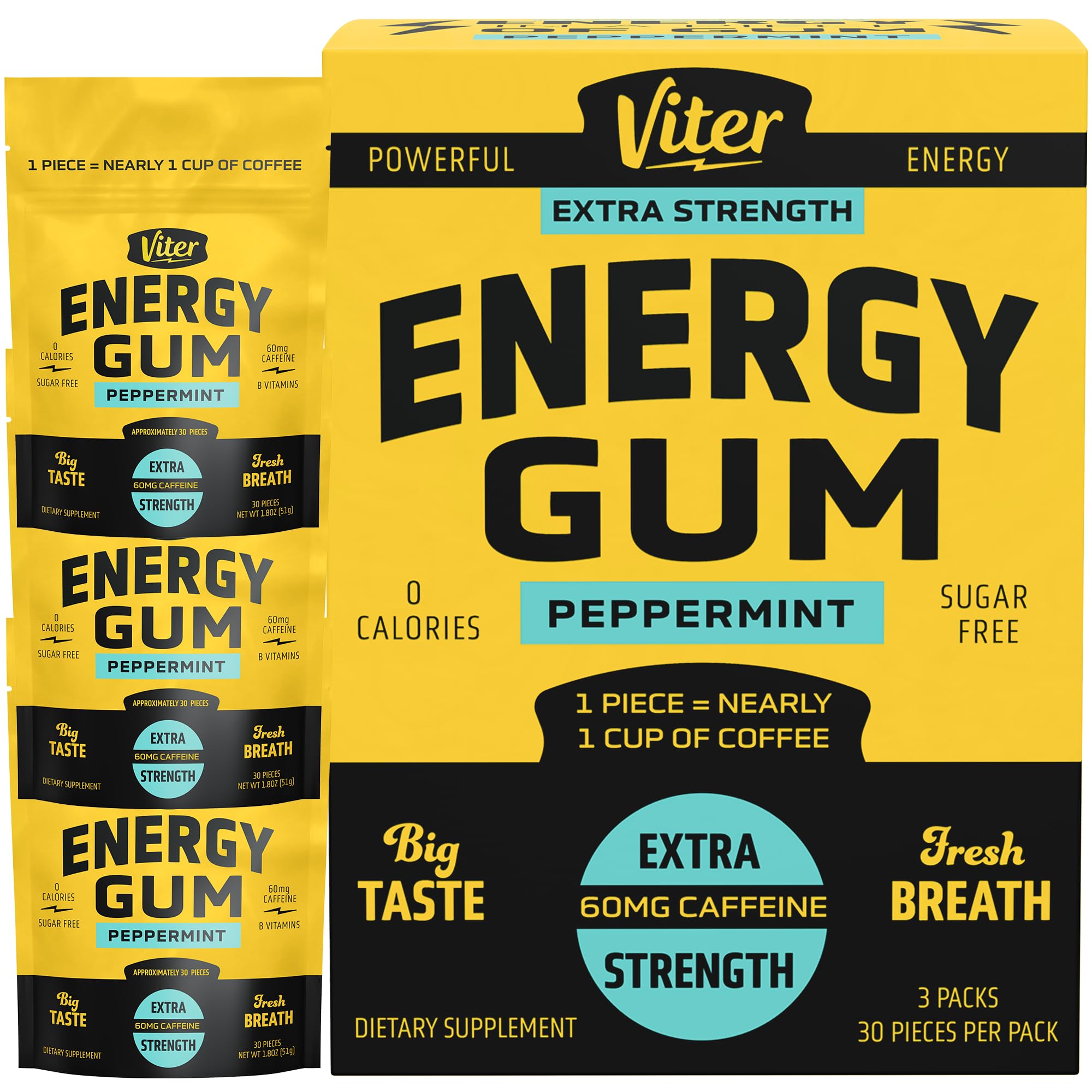 Chicle Viter Energy sabor menta, en estuche, energía rápida para la movilidad diaria.
