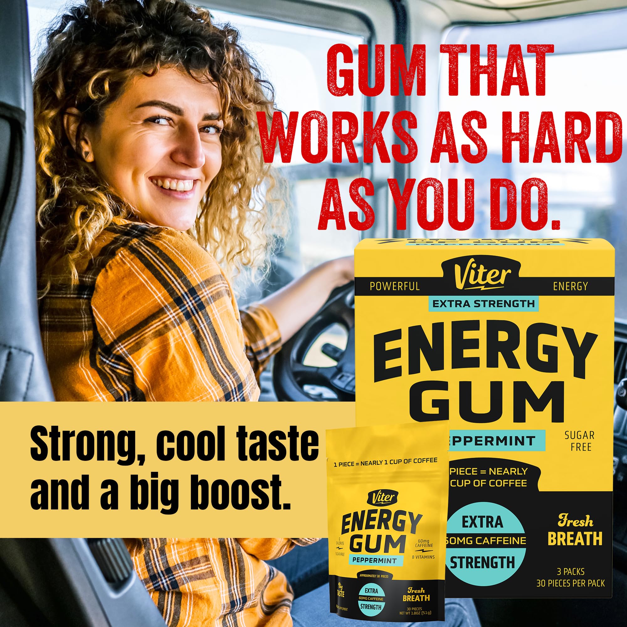 Chicle Viter Energy sin azúcar ni calorías, opción limpia para energía rápida.