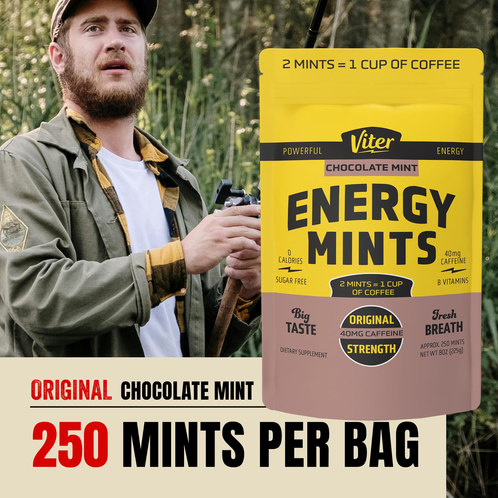 Viter Energy tableta chocolate-menta primer plano con aroma intenso